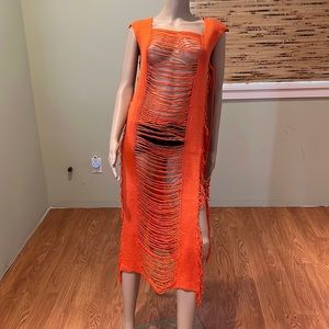 Boutique Orange Knit And String Swim Coverup Size XL